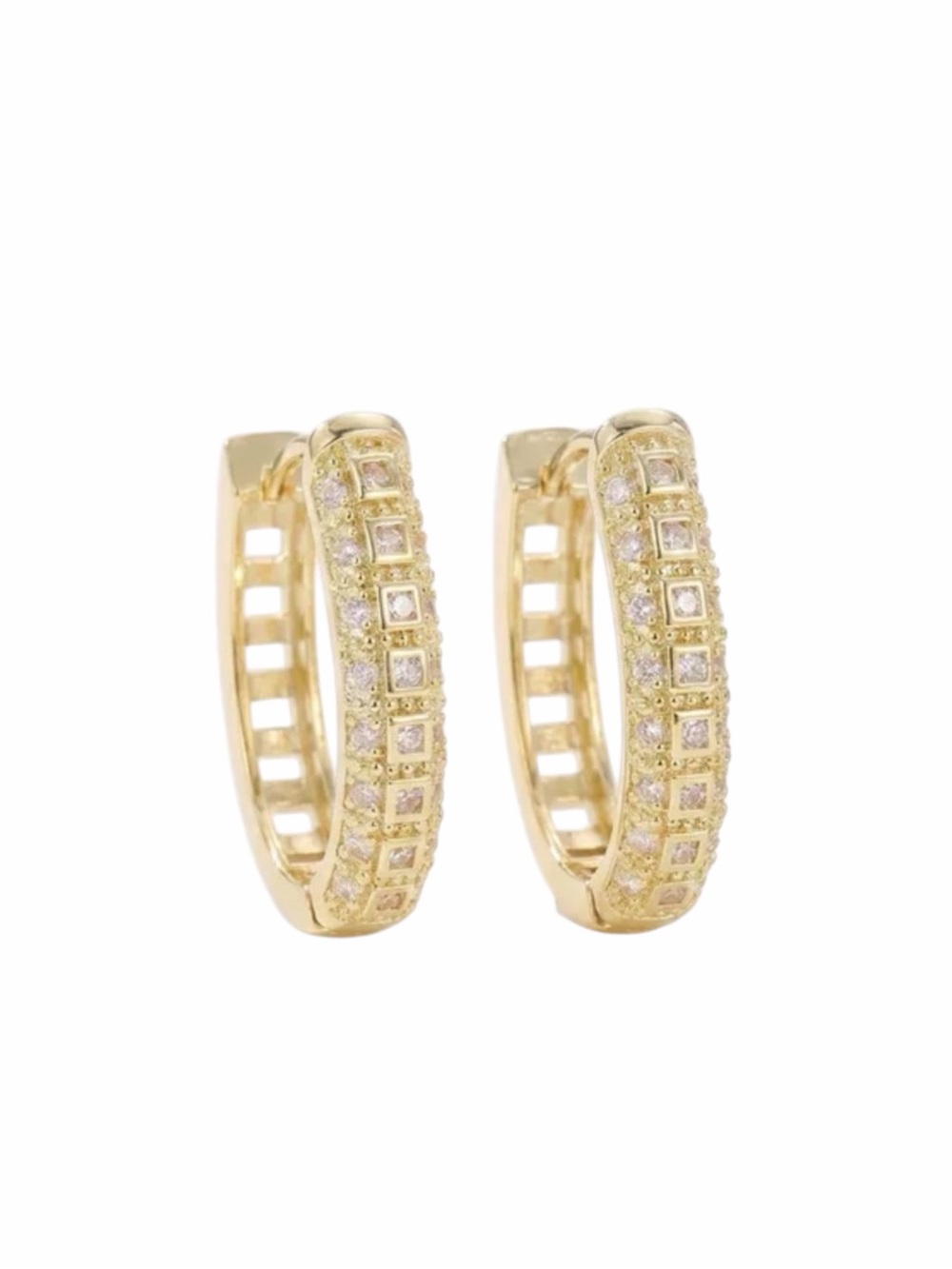 Pave Hoop CZ Patterned Earrings NWT - Picture 2 of 5